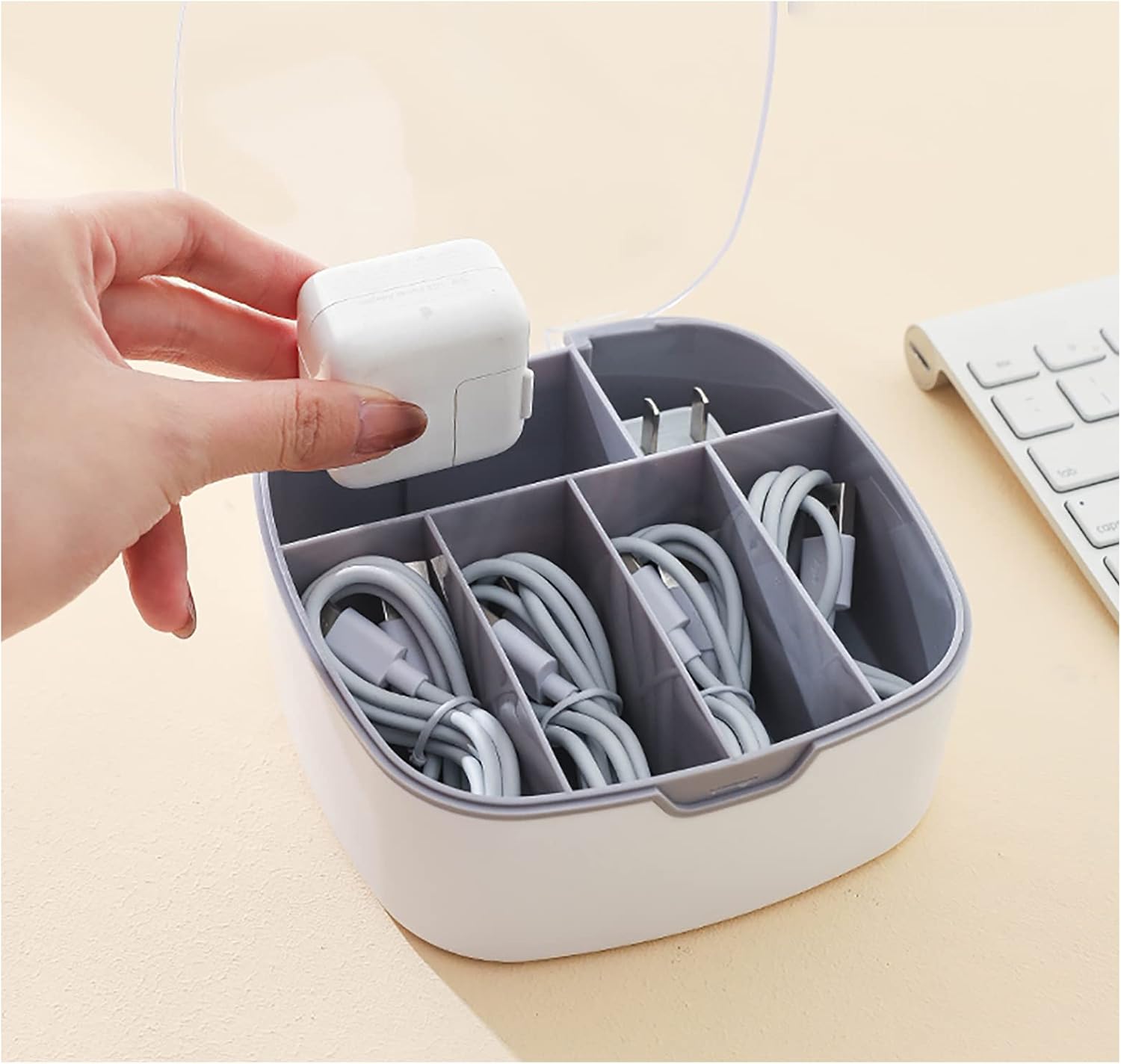 Plastic Data Cable Management Box with 6 Compartments and Clear Cover