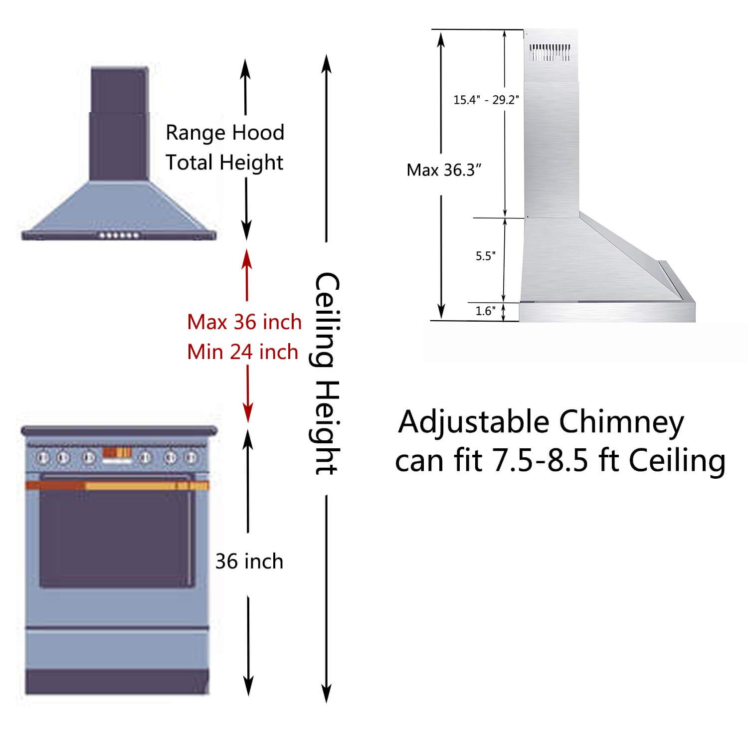Wall Mount Range Hood 30 inch with Ducted/Ductless Convertible Duct