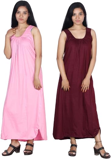 Rylie Women's Cotton Fabric Long Nighty Slip/Chemise Slip-Cotton Full Length Camisole for Women - Long Innerwear Petticoa...