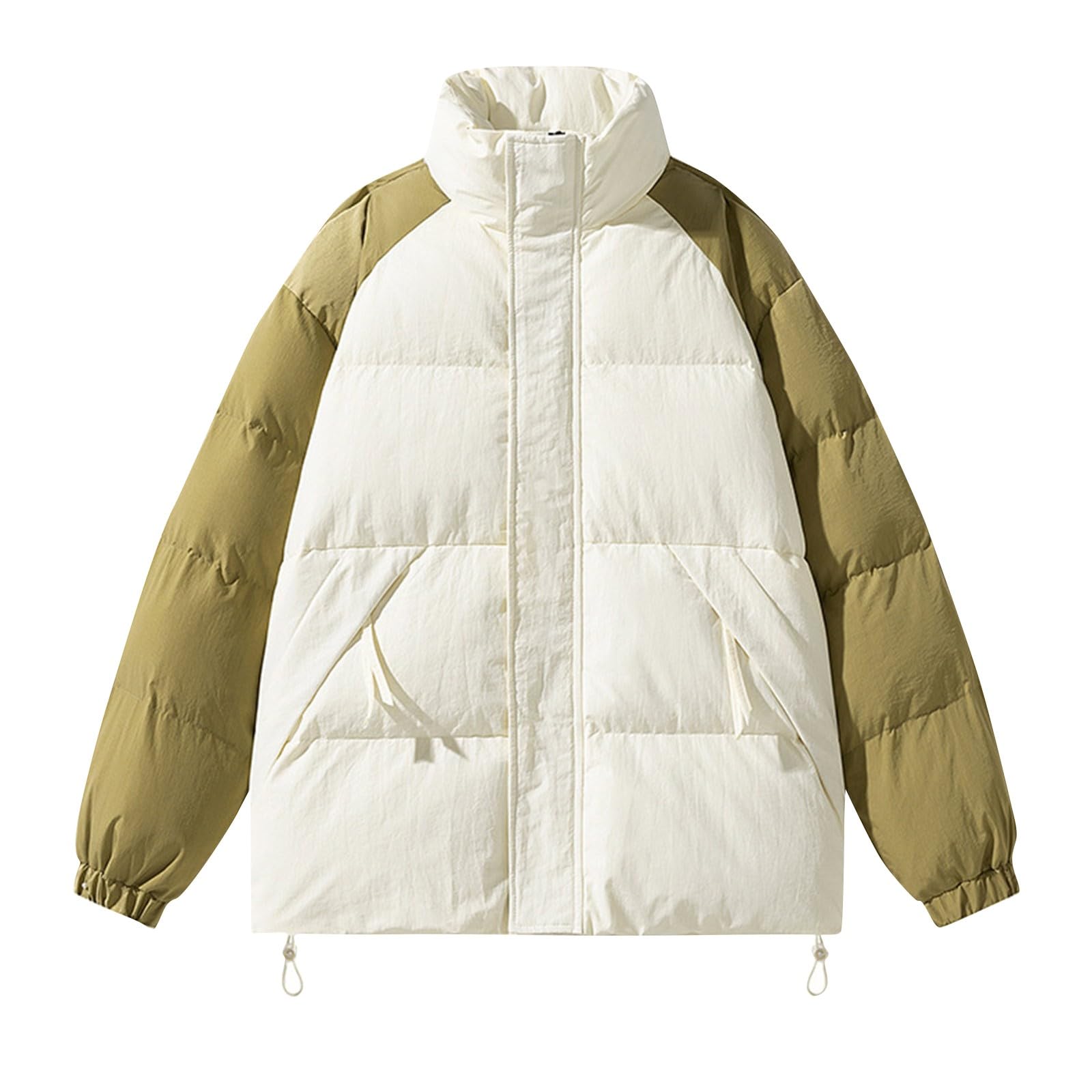Generisch Skijacke Herren, Winter Warm Hooded Casual Jacket Fake Two-Piece Cardigan Cotton Jacket Herren Puffer Workwear Mens Vintage Jacket (XXL, Weiß)