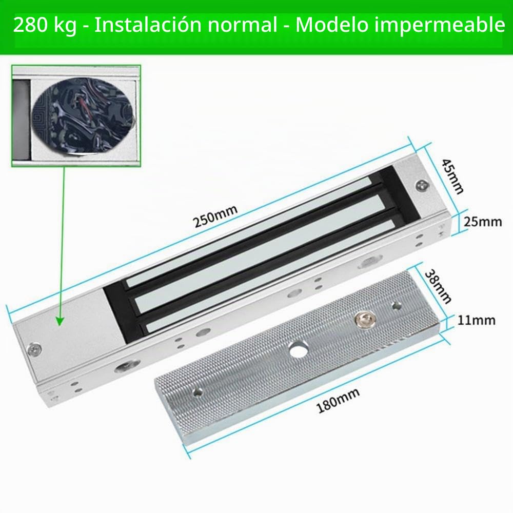 YAVIS Cerradura electromagnética impermeable DC 12V, 280KG/600LBs, superficie cepillada, modelo NC, soportes Z & L incluidos, ideal para sistemas de control de acceso