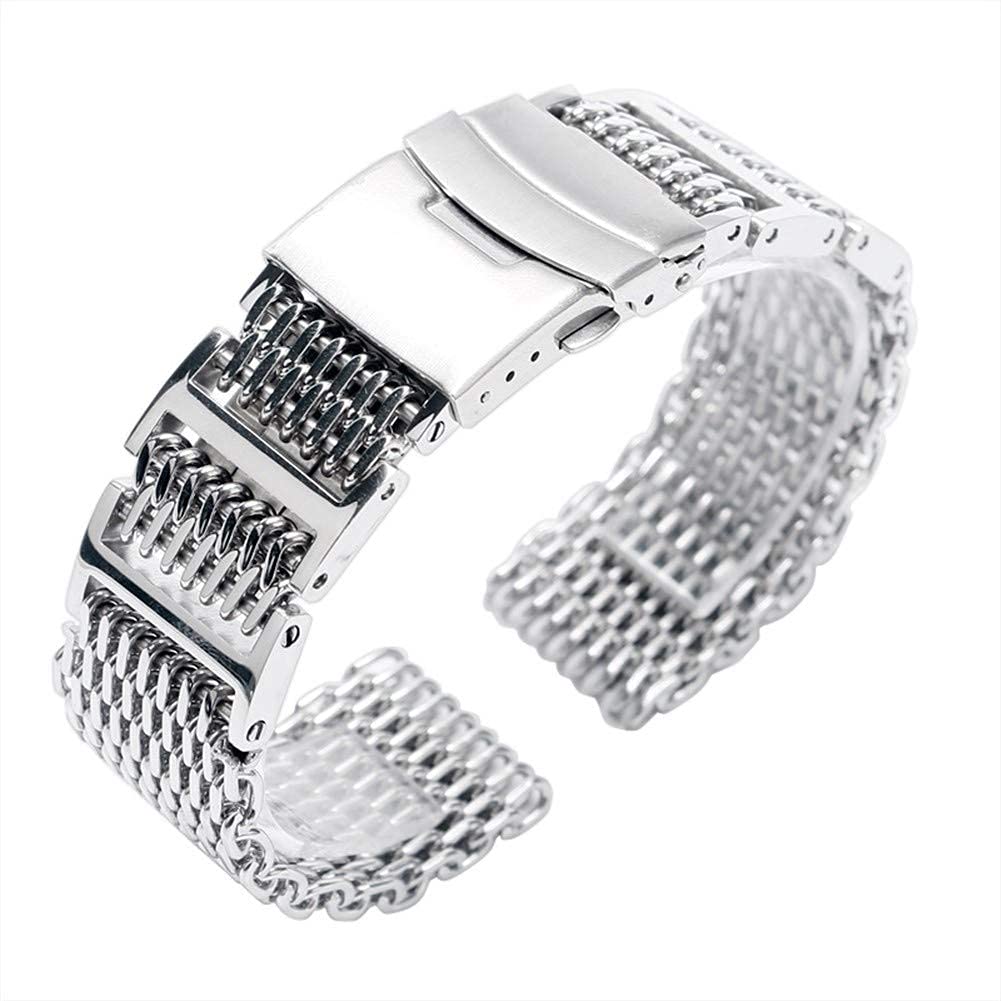 Cinturino per Orologio 20/22/24mm Maglia Argento Cinturino di Ricambio Cinturino in Acciaio Inossidabile da Uomo Chiusura Pieghevole con Cinturino di Sicurezza Cinturino per Orologio