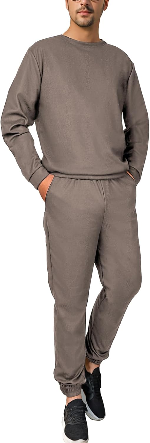 Men Tracksuit 2 Piece Long Sleeve Pullover Outfits Casual Sweatshirt & Jogging Sport Suit Sets with Pockets