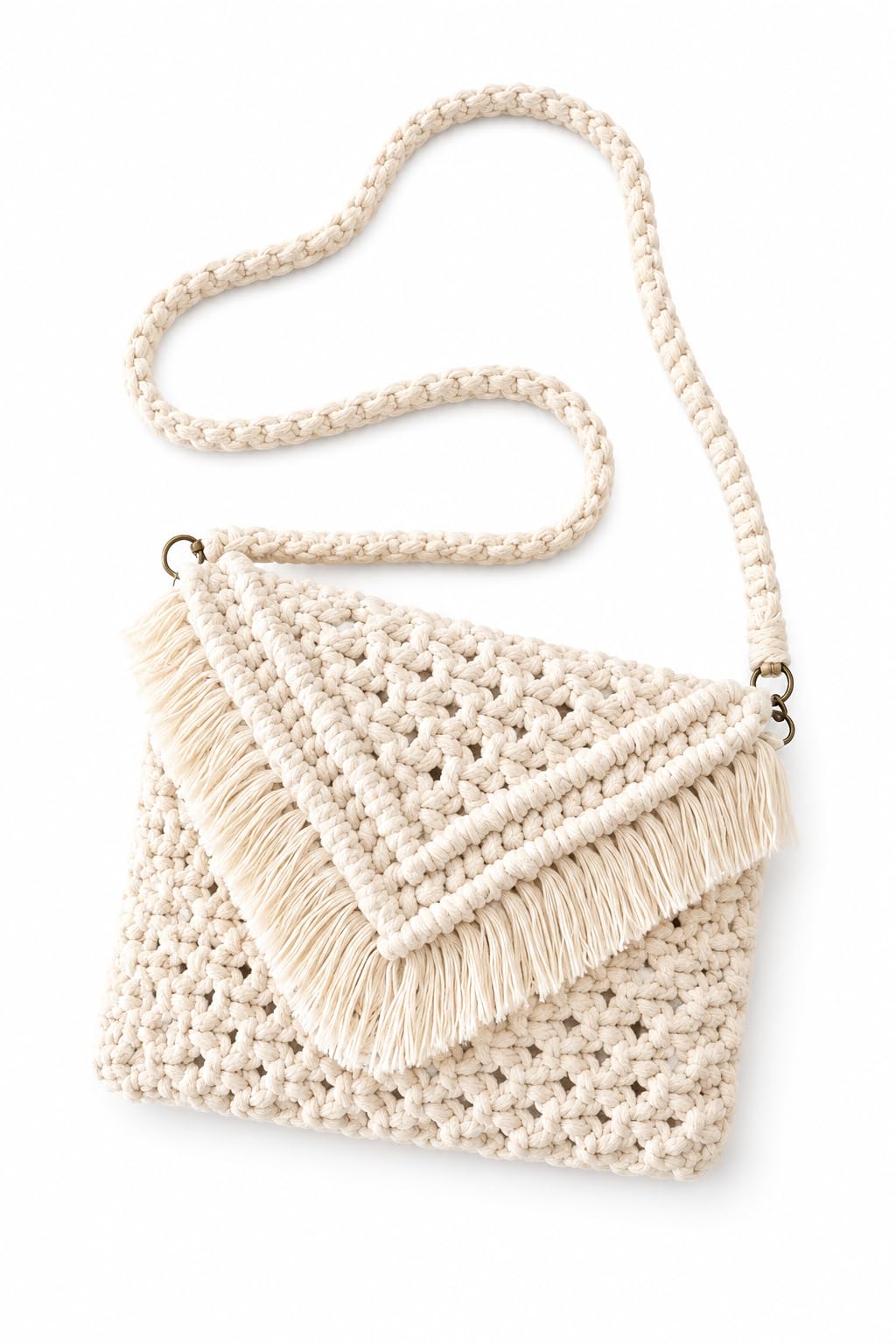 r.r.lala Handmade Cotton Macrame Crossbody Sling Bag for Women with Fringe – Boho Chic Handwoven Shoulder Purse Color: Off White-picture-23
