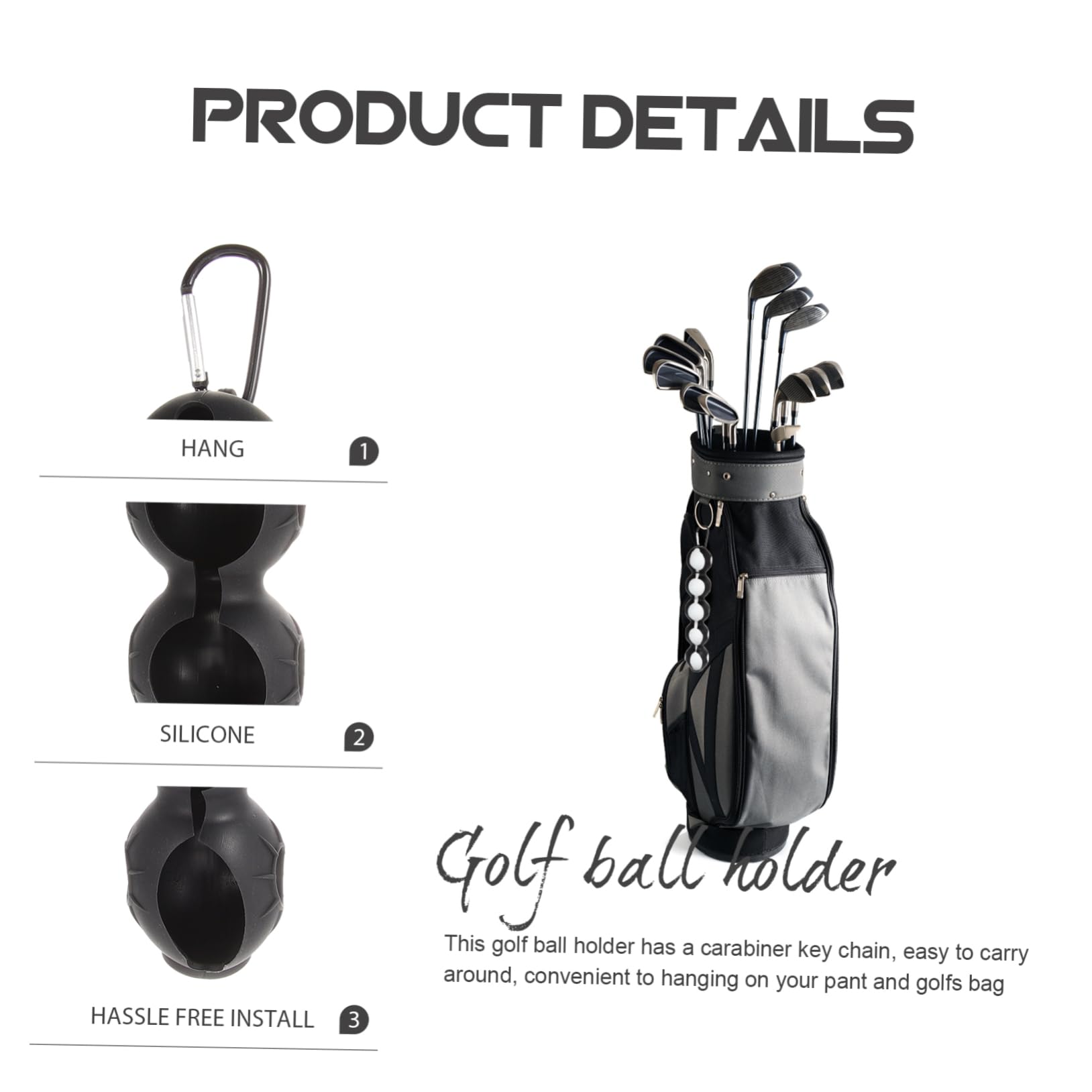 Porte-balles de Golf en Silicone Noir Élastique Résistant Hommes