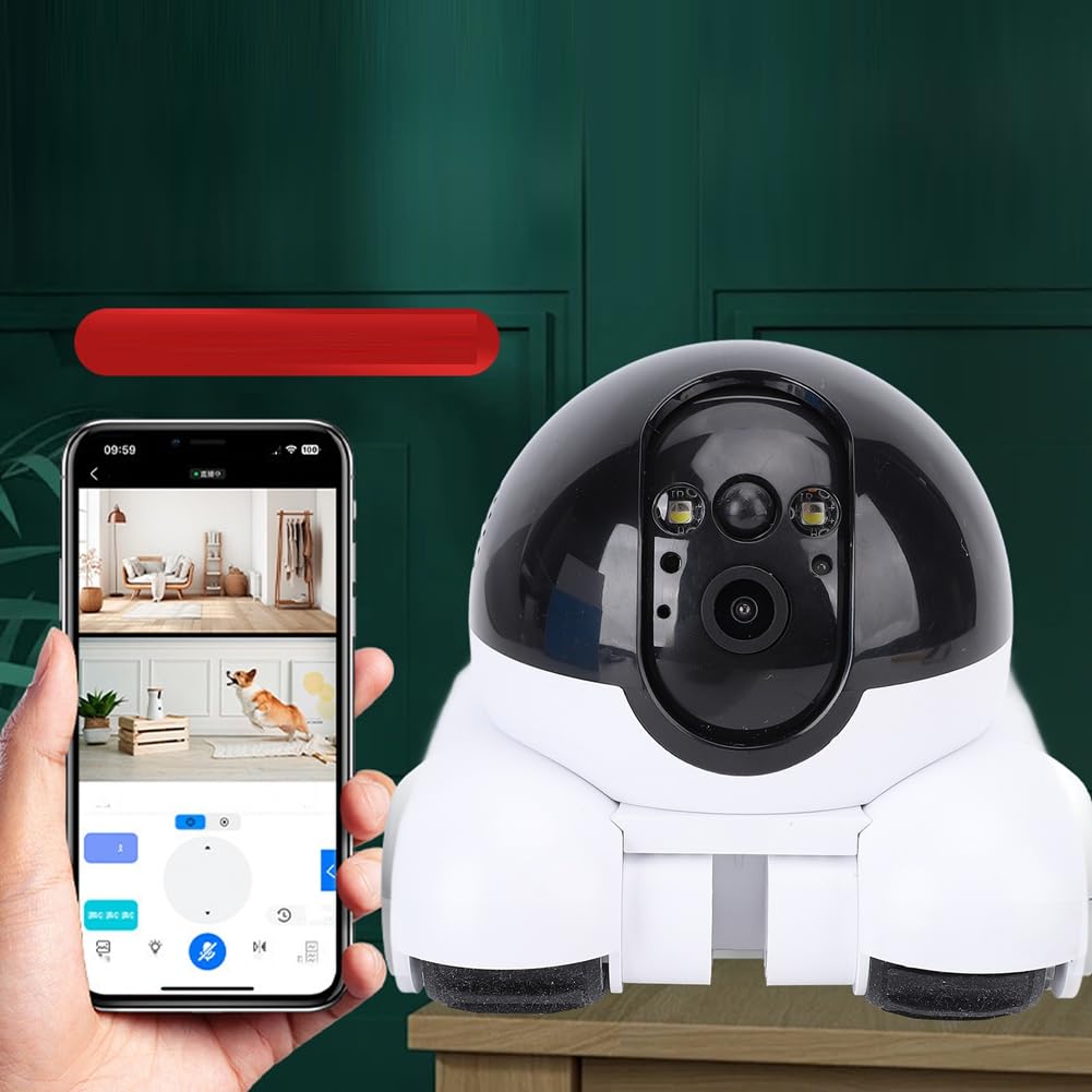 Cámara de Seguridad para Interiores de 2 MP con Doble Lente y Batería Recargable de 5200 MAh. Control Remoto por Aplicación. Cámara Robot para Mascotas, Ideal para Gatos y Perros.