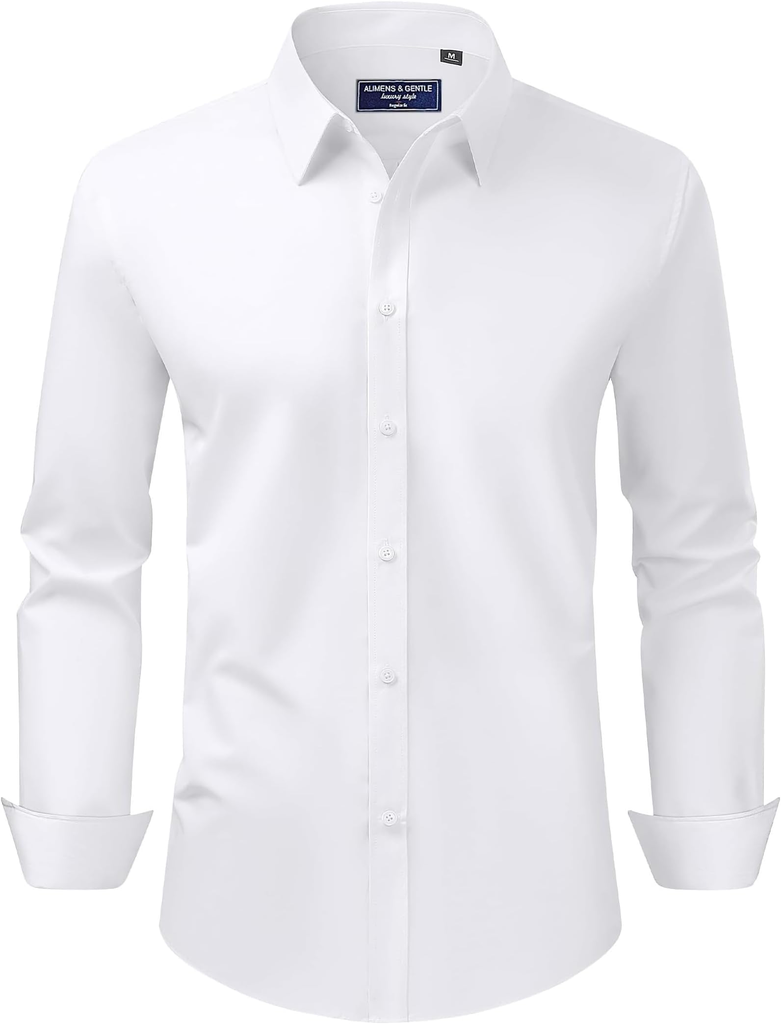 Men's Dress Shirt Regular Fit Stretch Stain Shield Long Sleeve Solid Business Wedding Button Down Shirts