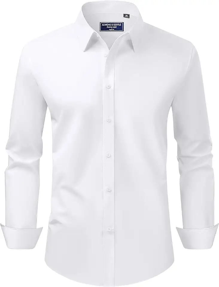 Camisa social masculina, caimento regular, elástica, proteção contra manchas, manga comprida, lisa, para casamentos, camisas de botão