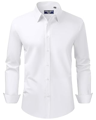 Alimens & Gentle Men's Dress Shirt Regular Fit Stretch Stain Shield Long Sleeve Solid Business Wedding Button Down Shirts