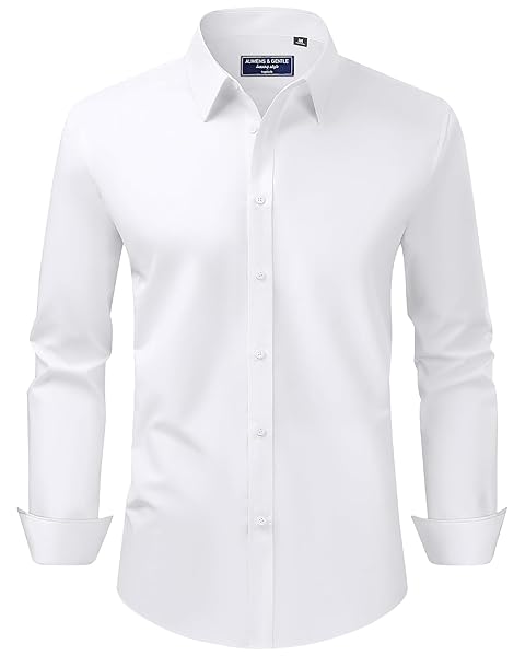 Alimens & Gentle Men's Dress Shirt Regular Fit Stretch Stain Shield Long Sleeve Solid Business Wedding Button Down Shirts
