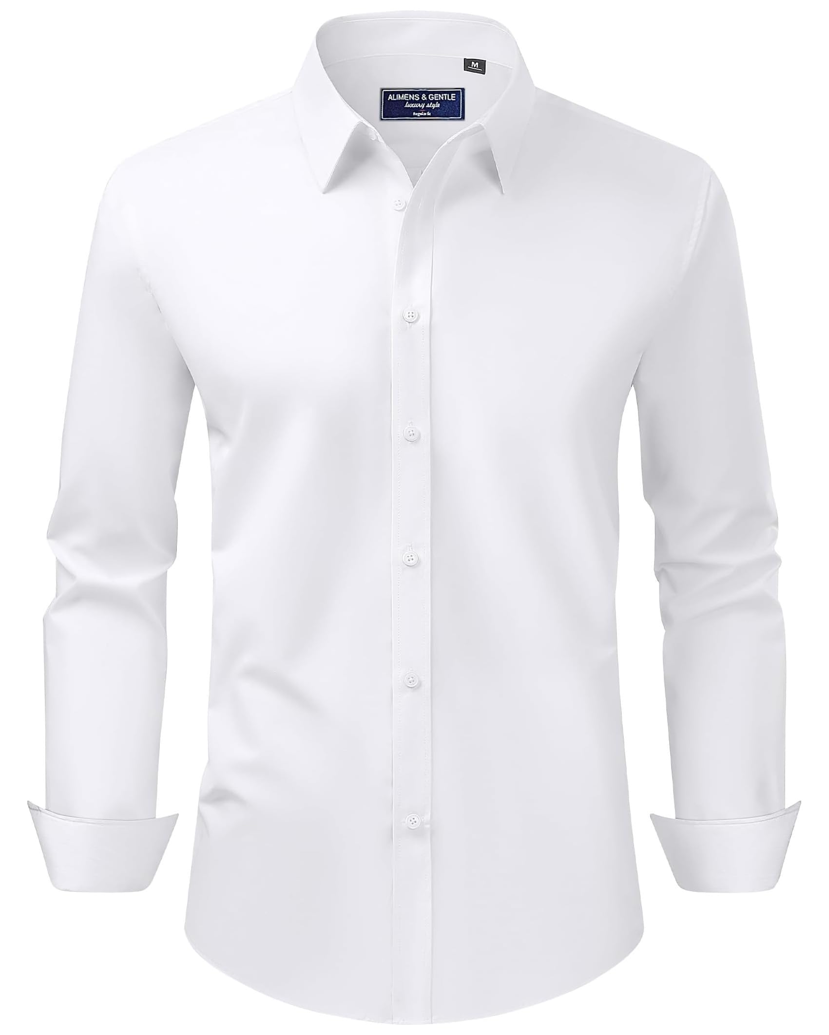 Alimens & GentleMen's Dress Shirt Regular Fit Stretch Stain Shield Long Sleeve Solid Business Wedding Button Down Shirts