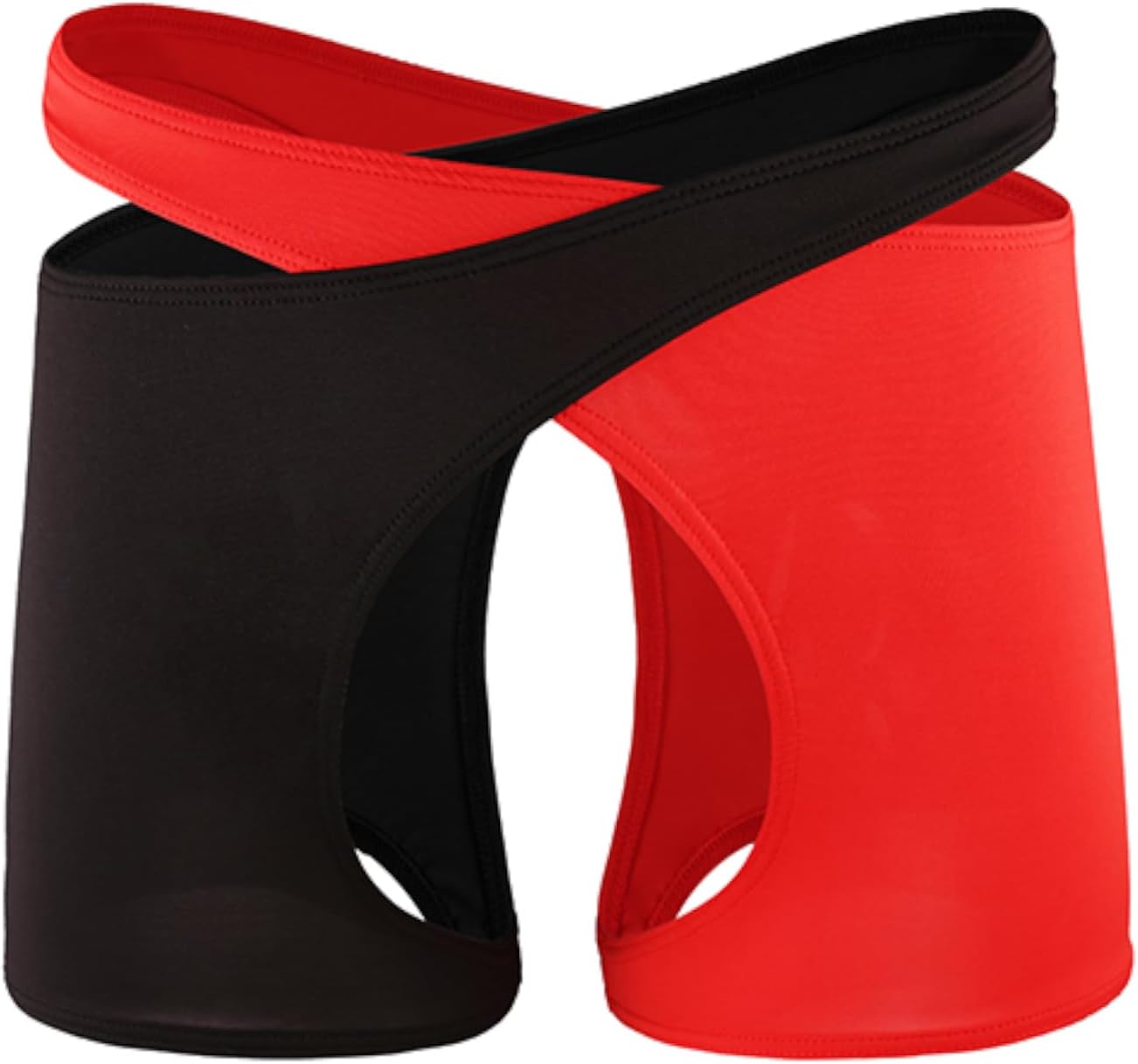 Men’s Open Back Boxer Briefs Red Black Low Rise Cutout Shorts for Club Party & Lingerie