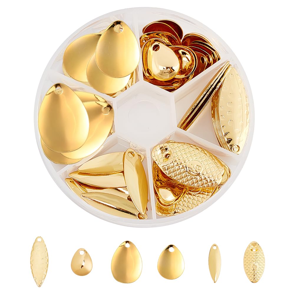 SUPERFINDINGS About 80pcs 6 Styles Golden Iron Fishing Lures Oval Horse Fishing Attractor Spinner Blades Artificial Fishing Lure Accessories for Freshwater Saltwater Fishing