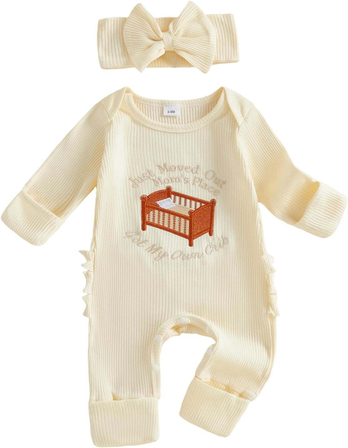 allshope Infant Baby Girl Fall Outfit Romper Ribbed Embroidery Jumpsuit Long Sleeve Bodysuit Cute Newborn Clothes