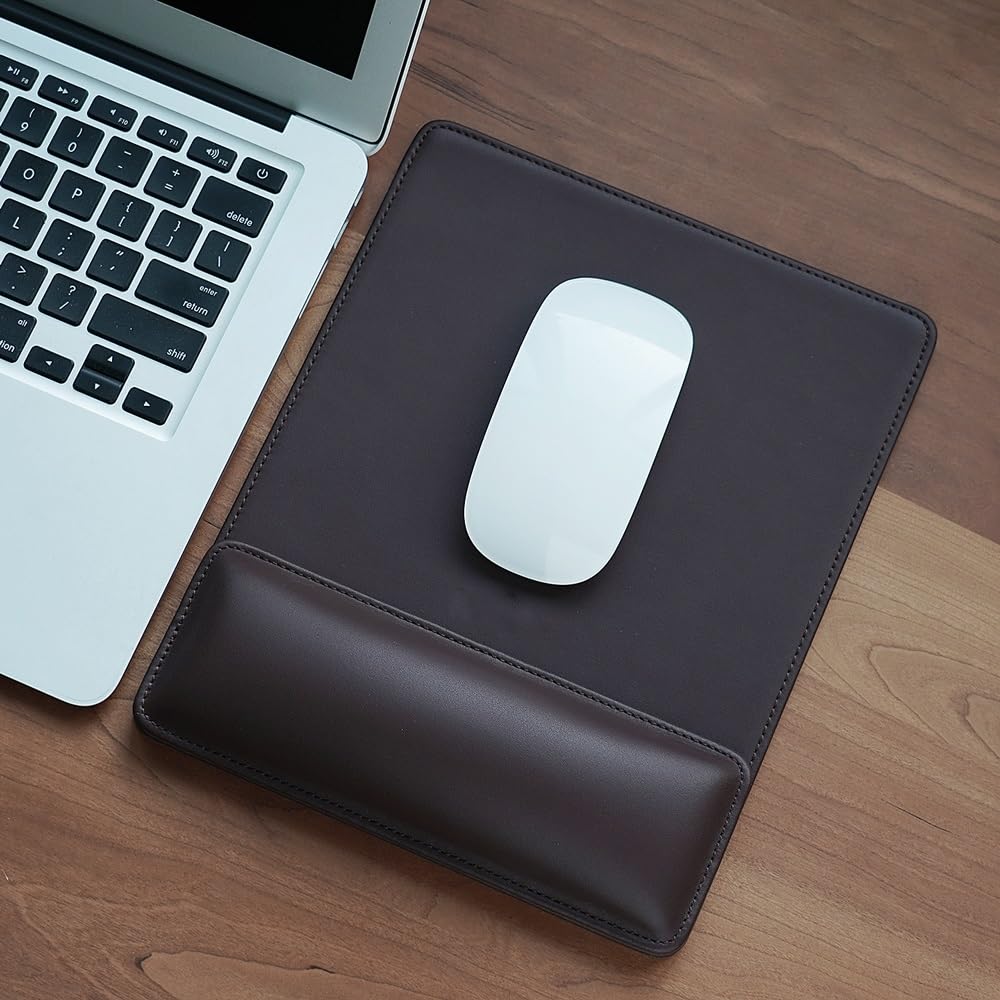 Ergonomisches Leder-Mauspad mit Handgelenkstütze, rutschfeste Gummiunterseite, Memory-Schaum, wasserdichte Oberfläche für Gaming, Büro, Grau