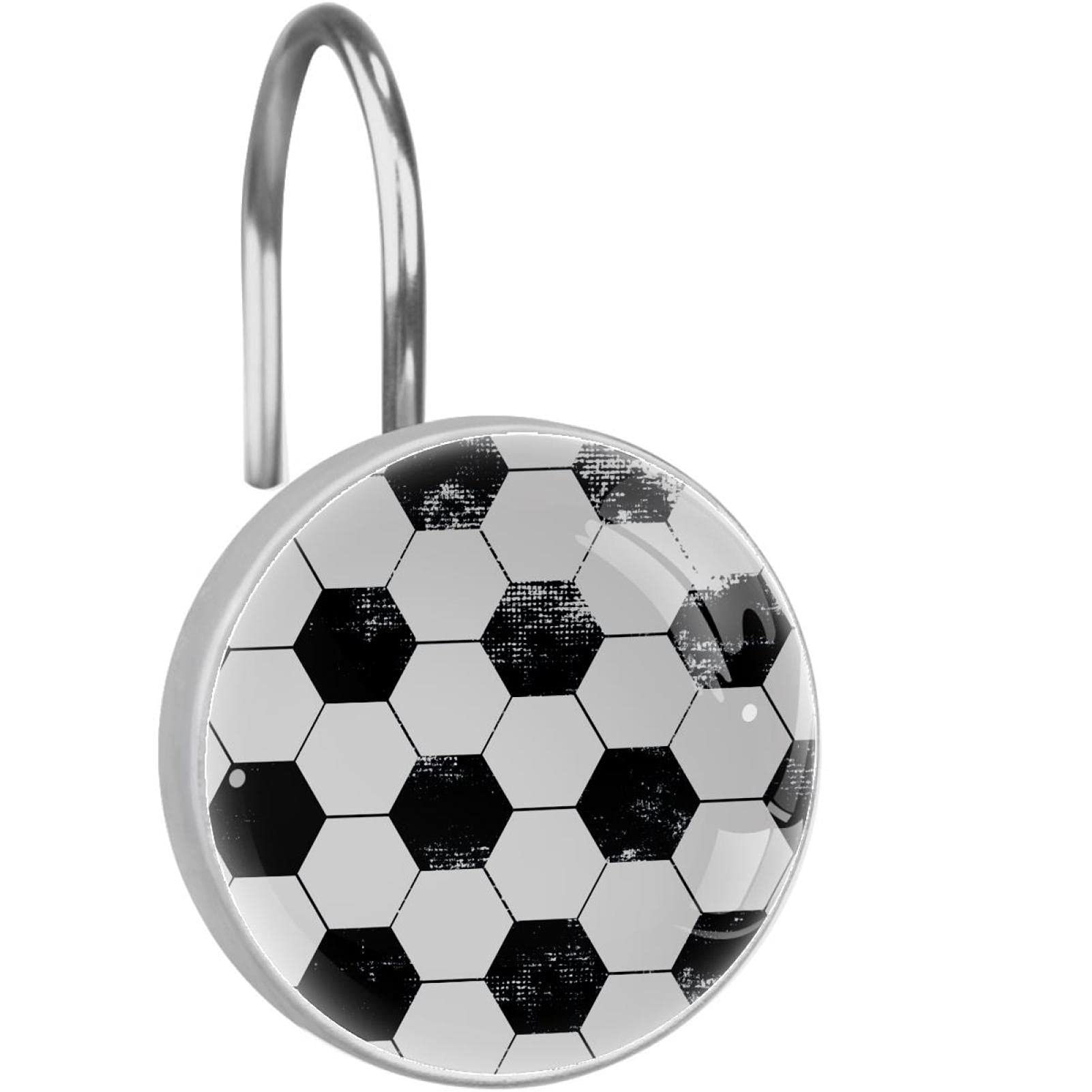 Crochets rideau de douche ballon football en acier inoxydable pour salle de bain sport x12