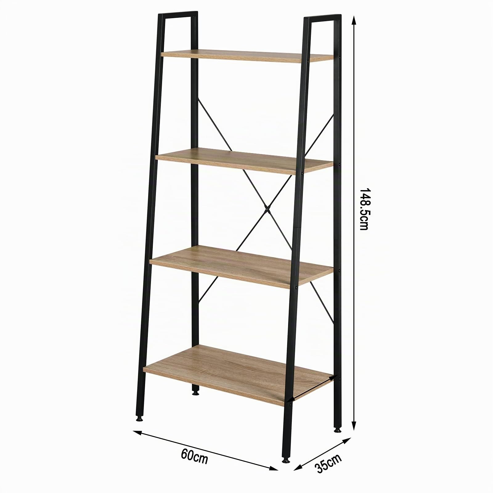WOLTU Scaffale a Scala in Legno Libreria a 4 Ripiani per Soggiorno Fioriera Balcone, 60x35x148 cm Rovere Chiaro+Nero RGB9283hei