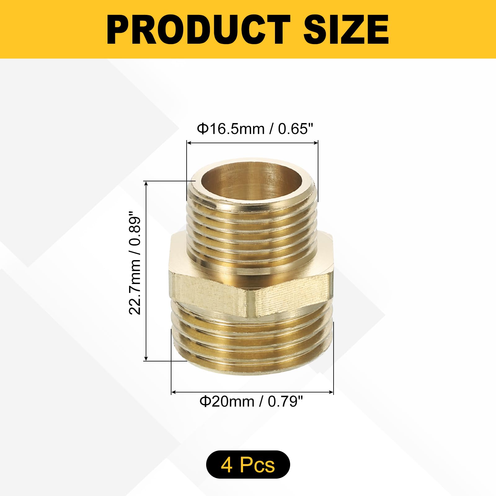 sourcing map Lot de 4 raccords de tuyau en laiton G1/2 mâle x G3/8 femelle réducteur hexagonal, adaptateur de tuyau d'arrosage, raccords de tuyaux pour eau, gaz, oléoducs