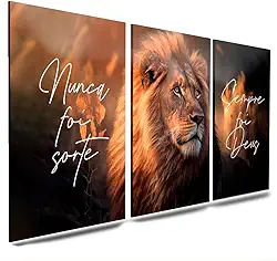Kit 3 Quadro Decorativo Sala Quarto Leão Judá Nunca Foi Sorte Motivacional (07)