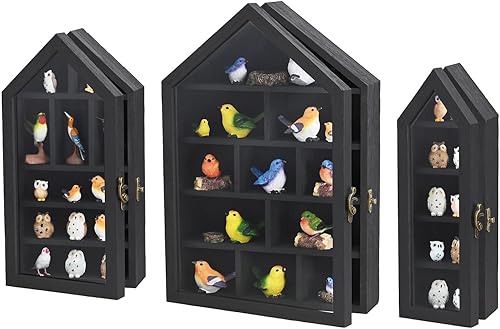 Miniatura 16 de Ikee Design Caja de madera con forma de casa para cubículos de sombra de exhibición, organizador de almacenamiento para mini figuras, juego de 3