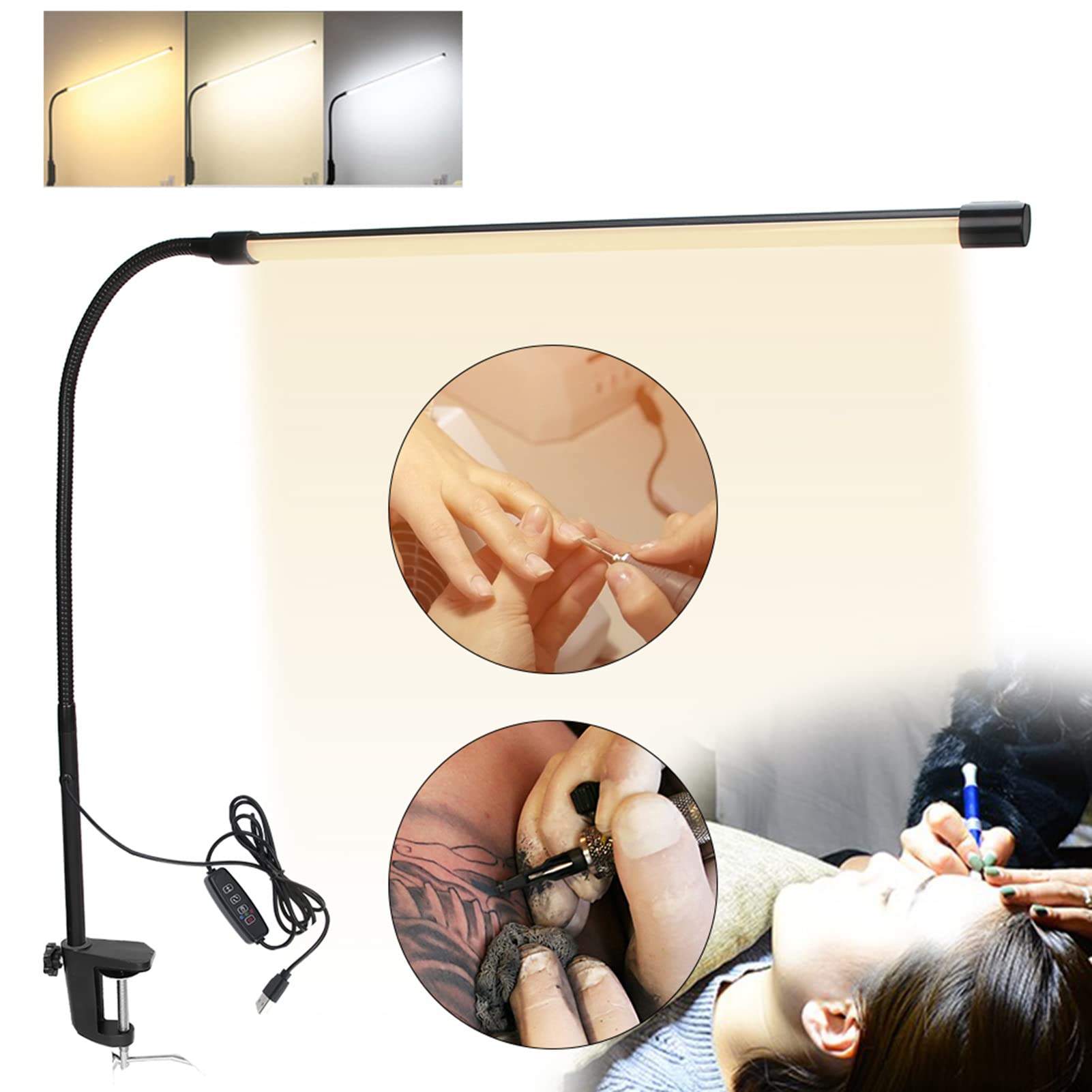 Lampada a Clip a LED Pieghevole a Braccio Lungo Lampada di Bellezza Lampada Per Unghie Lampada da Ricamo Lampada da Tavolo con Clip Lampada da Scrivania Colore Dimmerabile Regolabile