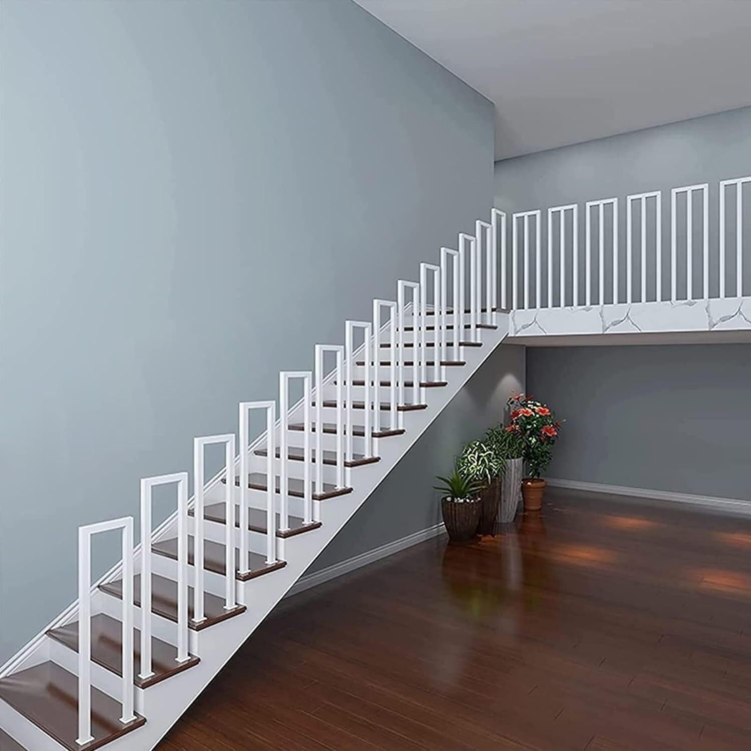 Zyntho White U Shaped Stair Handrail, Hand Rails For Outdoor Steps, High 35-100Cm Hand Rails Guardrail, Safety Non-Slip Stair Baluster, Outdoor Steps Grab Bar For Garden Villa(,90Cm/2.9Ft)