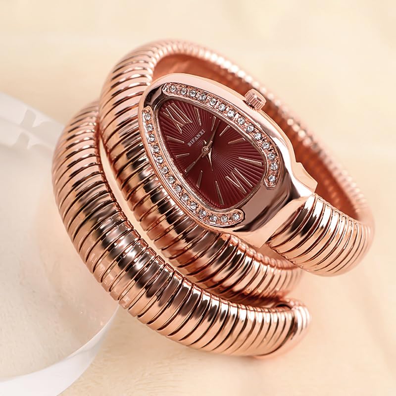 Image of Ladies Snake Bracelet Fashion Watch - Creative Quartz Design, Personality Oval Dial, 50m Waterproof