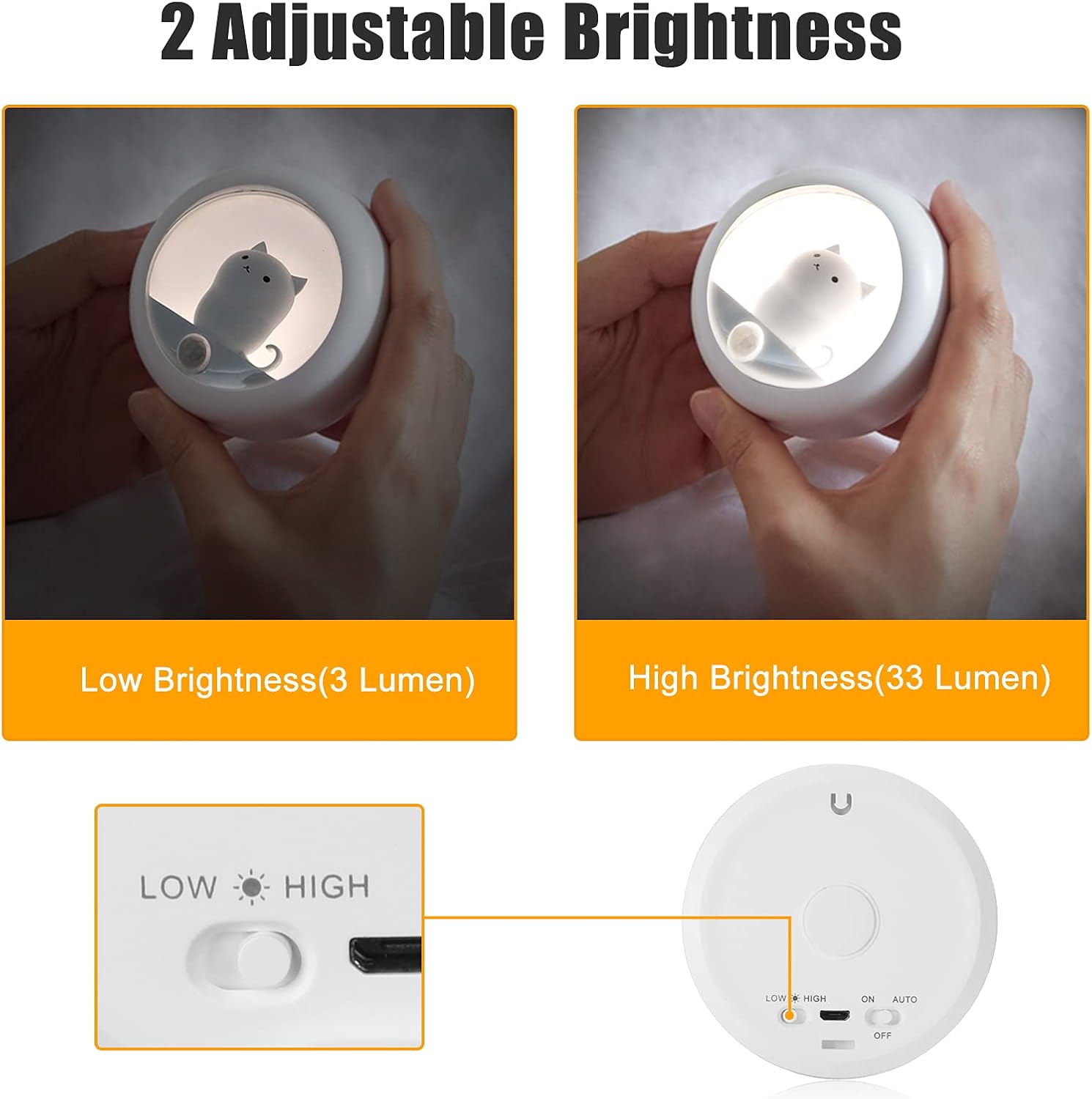 Rechargeable Motion Sensor Night Light - AIMILAR Magnetic Nightlights Adjustable Brightness Stick-Anywhere Cat Lamp for Wall Bedroom Cabinet Closet Stairs - - 