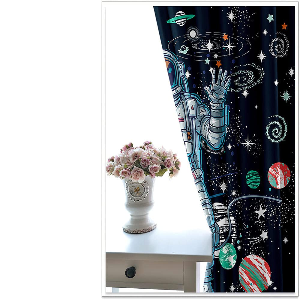 Tende Astronauta Razzo Per Camera Bambini - Blu, Stampa Spaziale, 167x228 Cm, Velluto Morbido - Foto 2