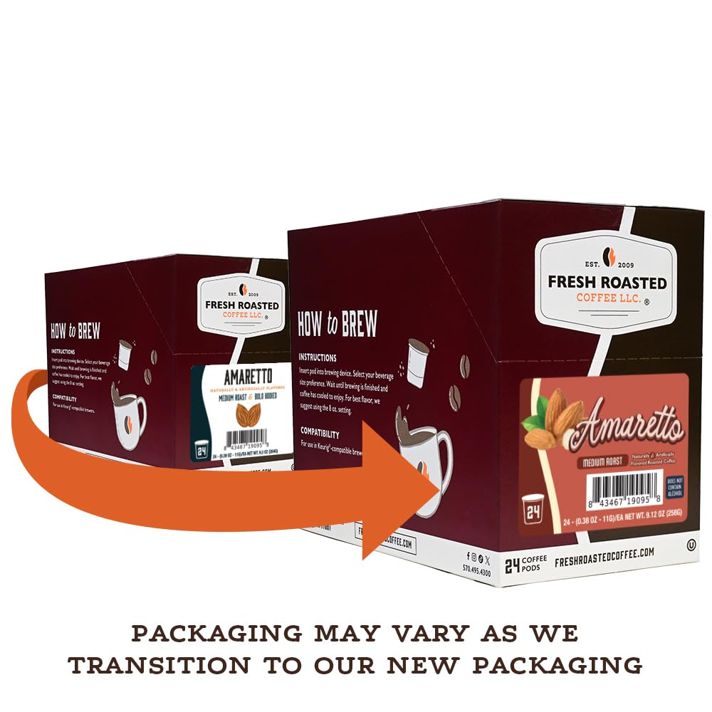 Amazon.com: Fresh Roasted Coffee, Amaretto Flavored K-Cup Pods for Keurig  Brewers, Medium Roast, Kosher, 24 Count (Pack of 1) : Grocery & Gourmet Food