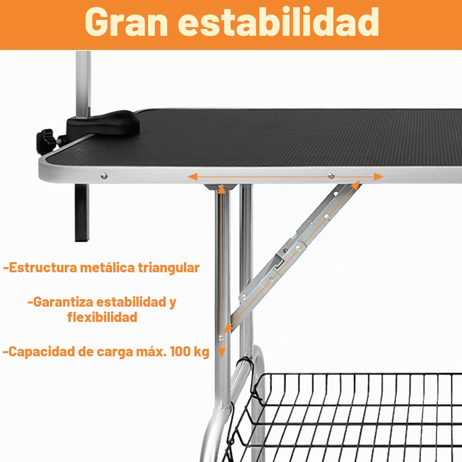 UISEBRT mesa de cuidado de perros con fuelle ajustable en altura, soporte de hasta 100 kg para perros y gatos, 113 x 60 x 76 cm
