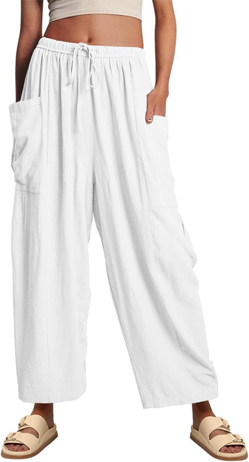 LIZALIG Women's Summer Wide Leg Pants Casual Soft Loose Fit Beach Vacation Pants with Pockets for Daily Wear
