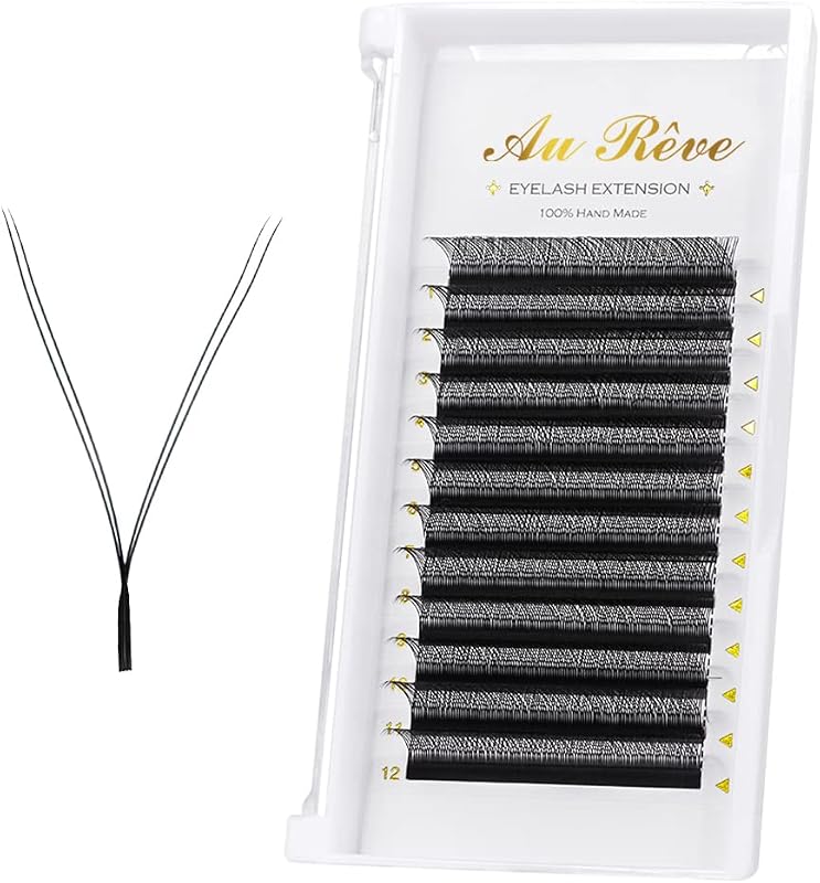 Extensões de cílios YY AuReve 0,07 D Curl 12 mm Preto fosco, leque pré-montado 4D