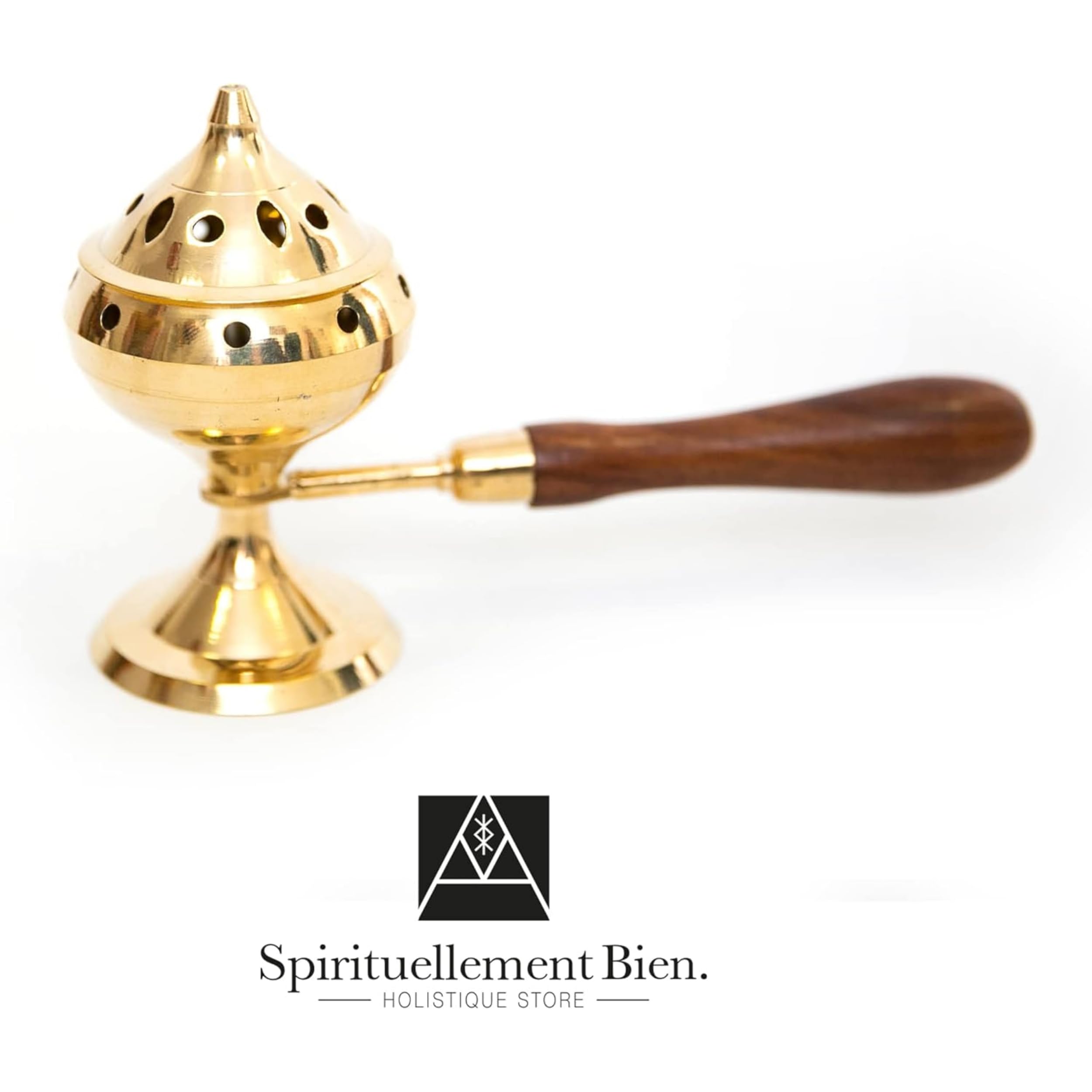 Bruciatore di incenso in bronzo con manico in legno + 10 carboni + 1 pinza + 1 set di incensi in resina SpiritualiBien Grande Purificazione - Pulizia - Regalo Esoterico (Spirito)