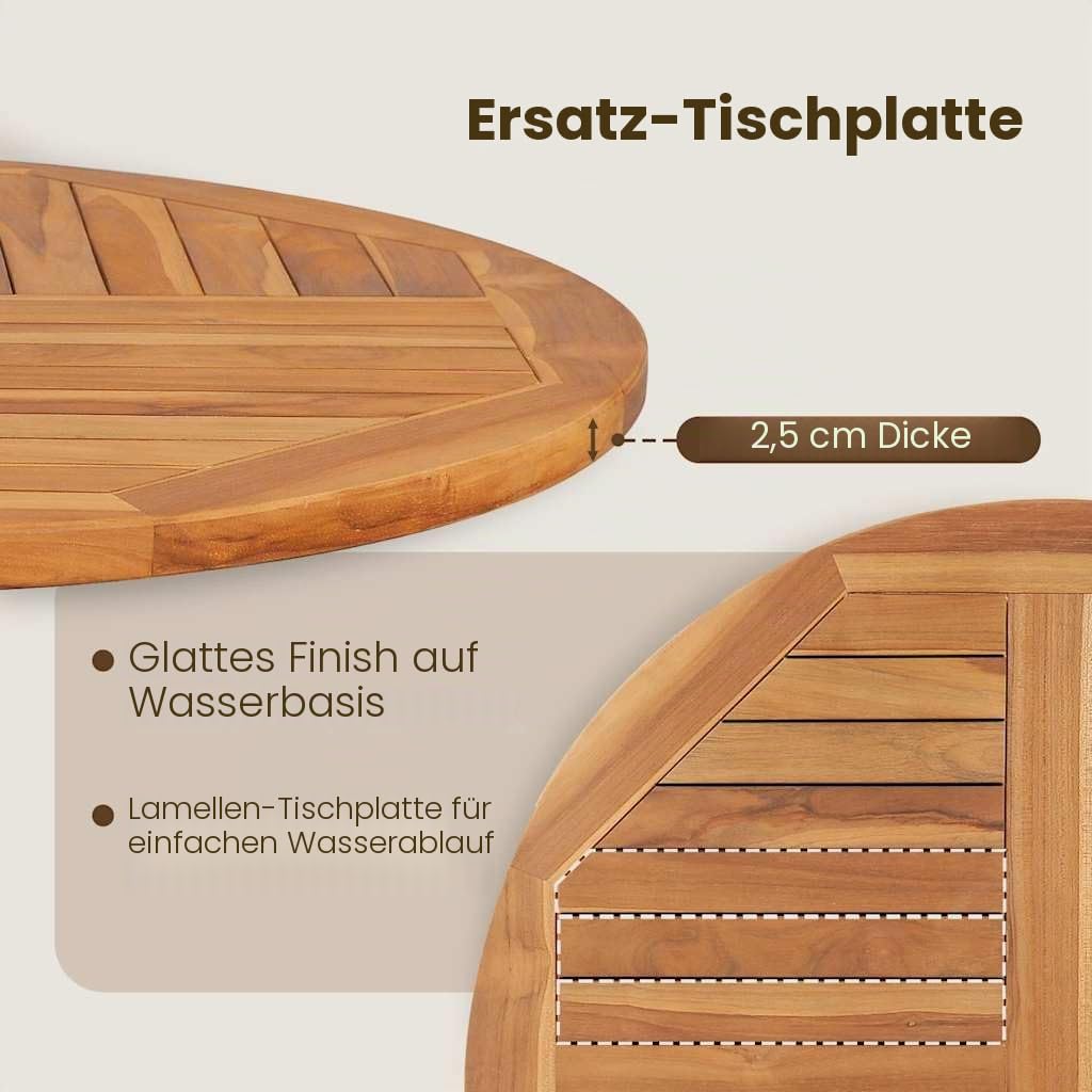 vidaXL Teak Massiv Tischplatte Massivholzplatte Holzplatte Ersatztischplatte Holz Platte für Esstisch Esszimmertisch Rund 2,5cm 90cm