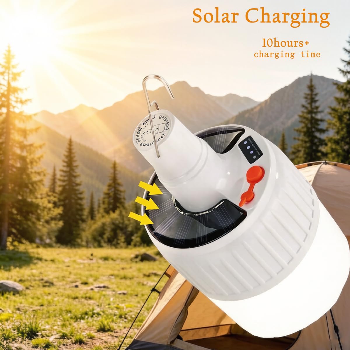 Lampada solare LED telecomando campeggio LED Blub tenda lanterna luci 5 modalità USB ricaricabile portatile gancio appeso all'aperto pesca emergenza cortile interruzione di corrente 3 pezzi