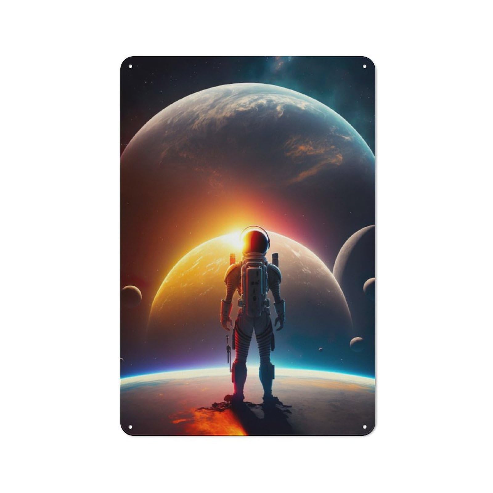 Junmoney Astronaut Planets Metal Plaque 30X20cm With For Workshop Wall, Retro Decor, A New Home Gift For Collectors Of Metal Signs