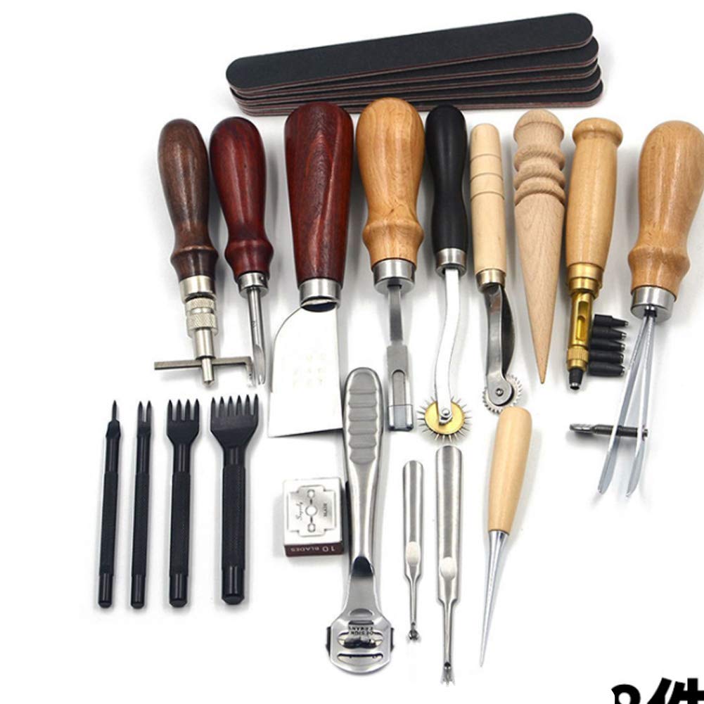 Leather Craft Sewing Kit, 19 Stück / Set Leather Craft Punch Tools Leder Tool Kit Lederarbeitswerkzeuge und Zubehör Leathercraft Stitching Carving Repair ToolsLederschnitz-Sets
