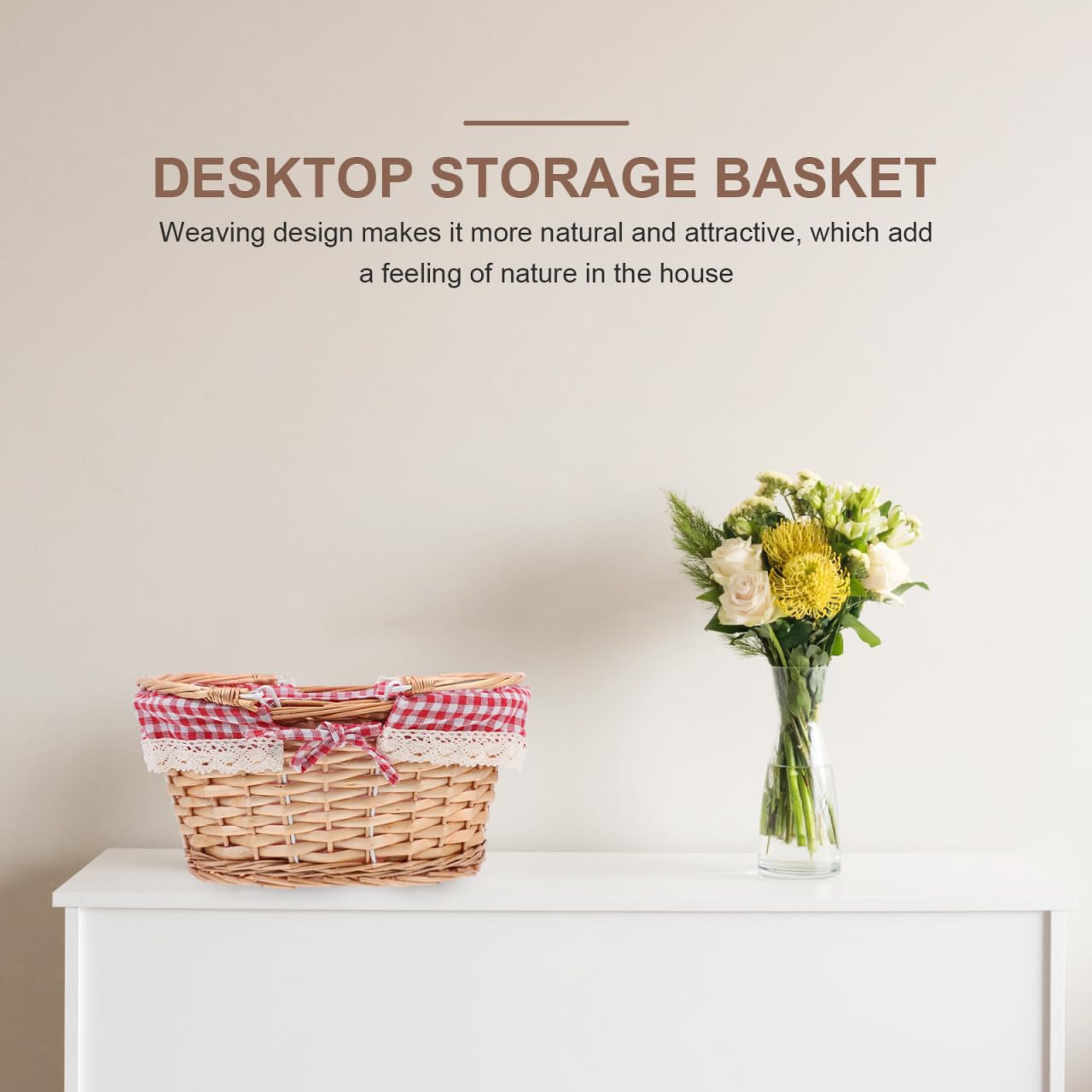 BESTonZON Panier en Osier Tressé - Rouge - 37 x 27 x 17 cm - Multi-Usage - Décoratif & Rangement - pour Pique-, Camping, Mariage, Fête