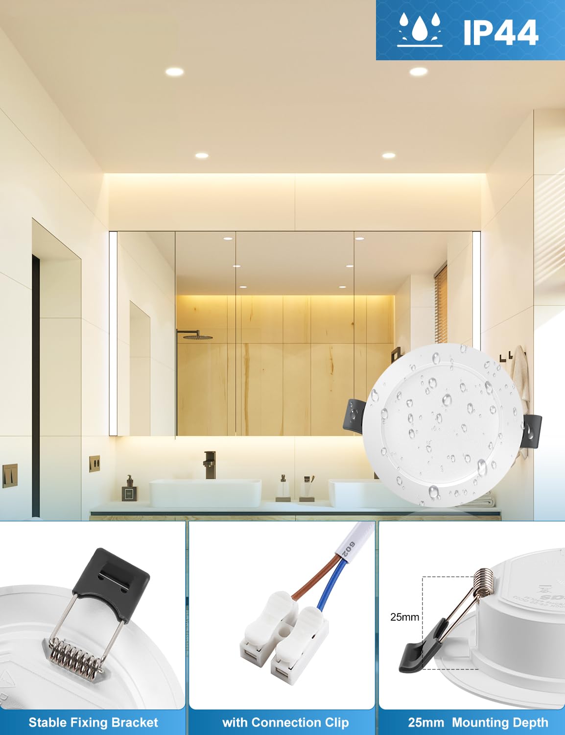 Lot de 10 Spots LED Encastrables, 5W Spots de Plafond Blanc Neutre 4000K, 450LM IP44 Spot Salle de Bain Ultramince 25 mm, Spots Encastrés Trou Ø68-80mm, 220V-240V, pour Cuisine, Salon, Chambre