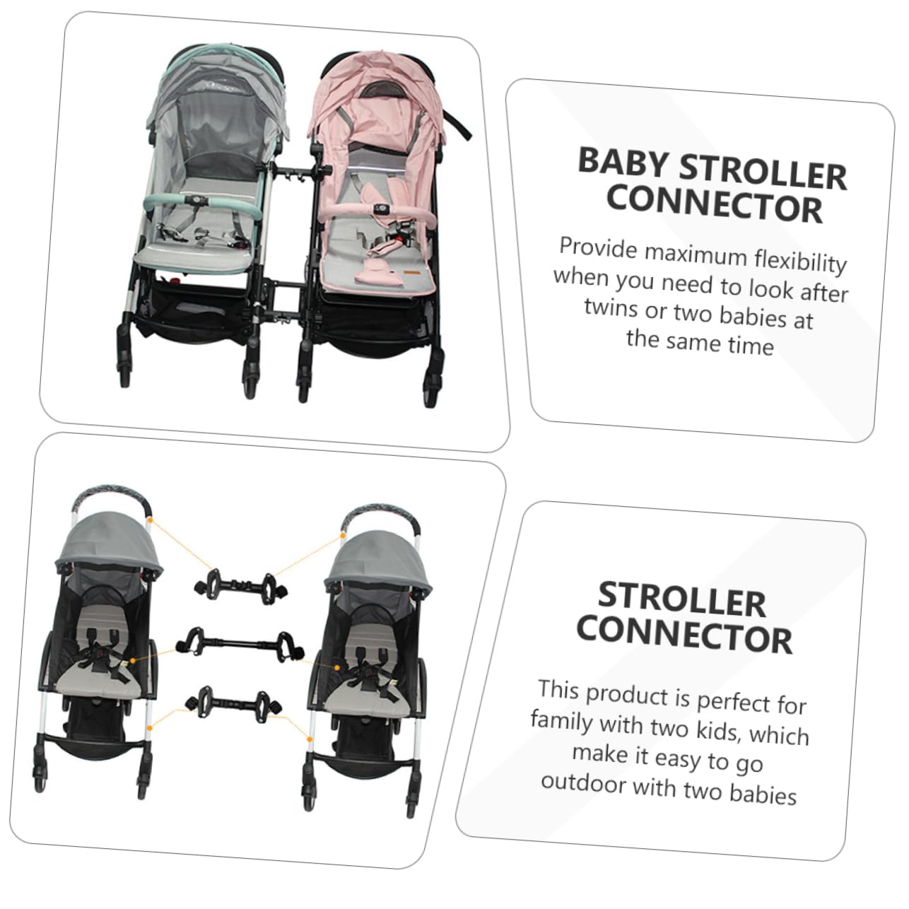 3pcs Twin Stroller Connector Adjustable Connectors for Easy Use Compatible Standard Strollers Lightweight and Portable Twin Accessories for Parents