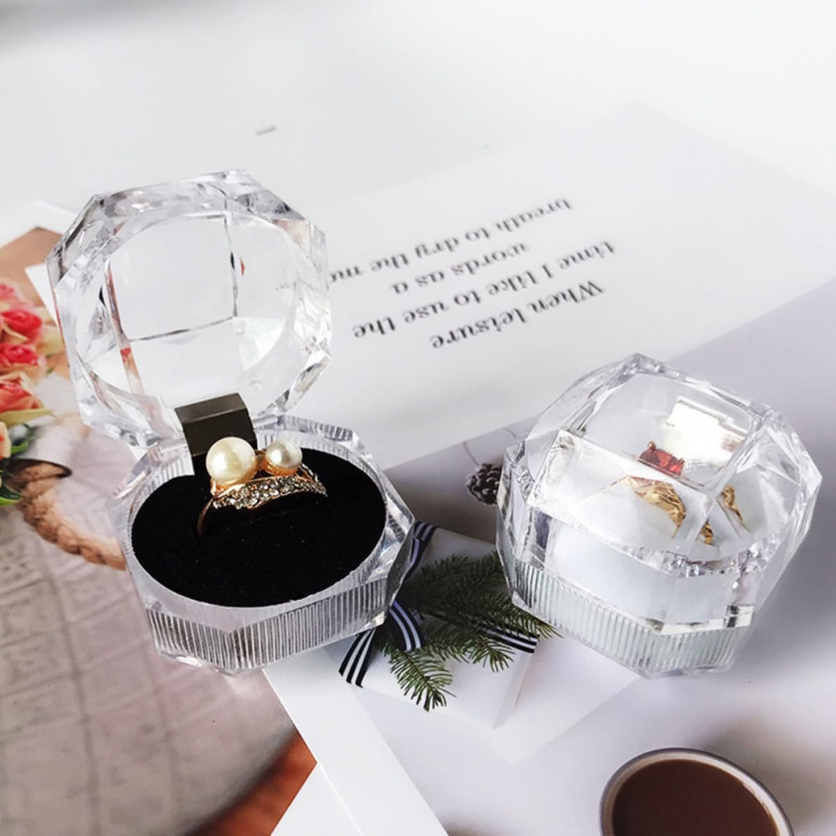 VICASKY 20pcs Octagonal Acrylic Jewelry Box Rings Organizer Storage image 3