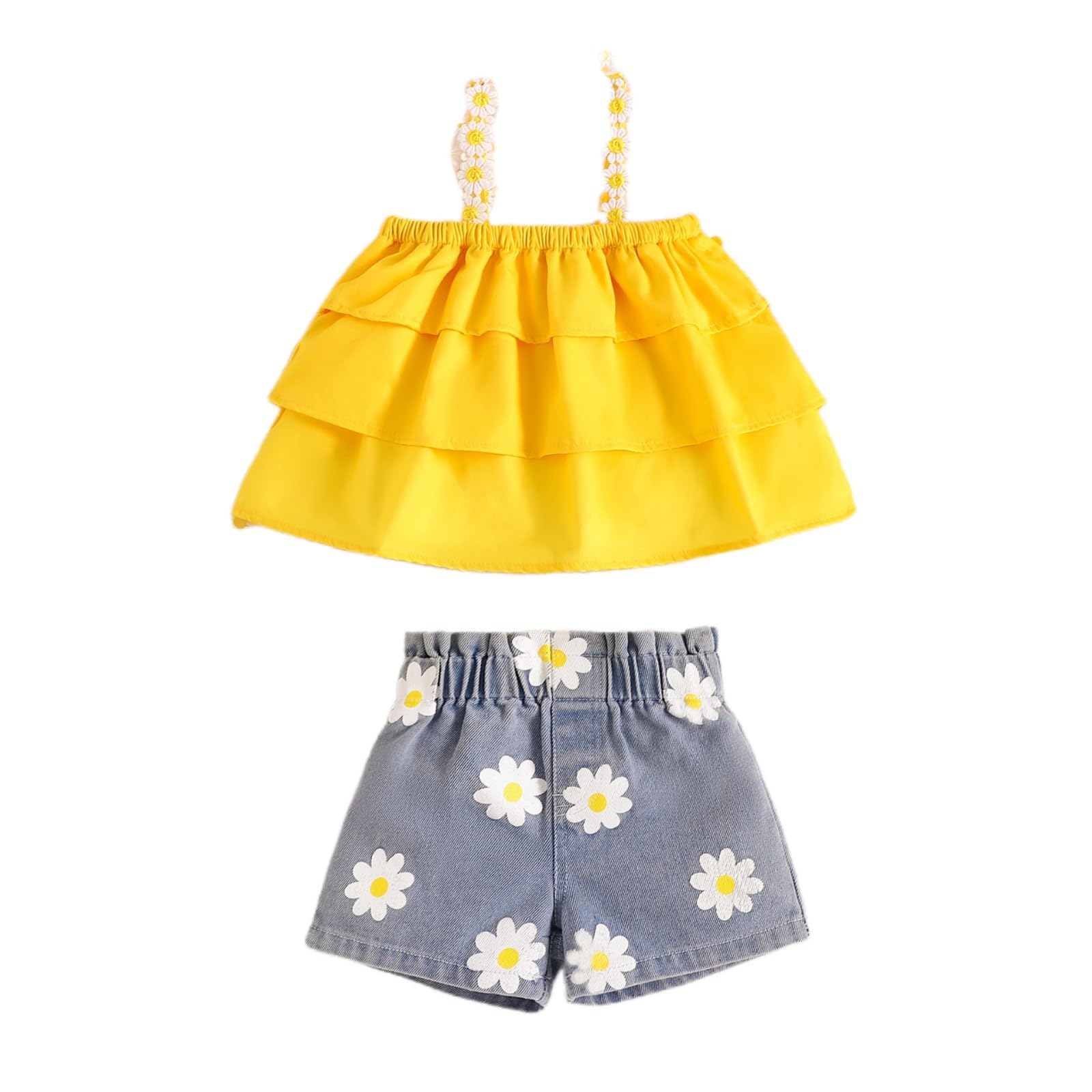 Baby Girl Clothes 6 Months Summer Kids Toddler Baby Girls Summer Suspender Daisy Print Denim Shorts (Yellow, 3-4 Years)
