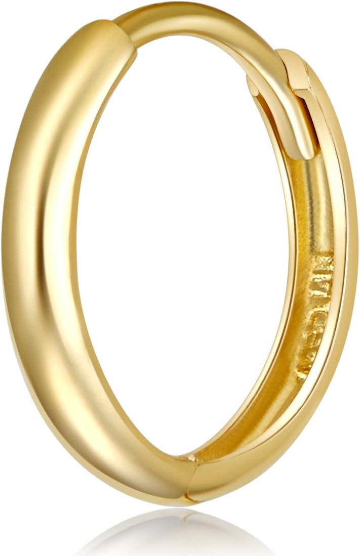 14k REAL Yellow/White Gold 2mm Thickness 15mm, 13mm, 11mm Hoop Huggie Earrings - Image 7
