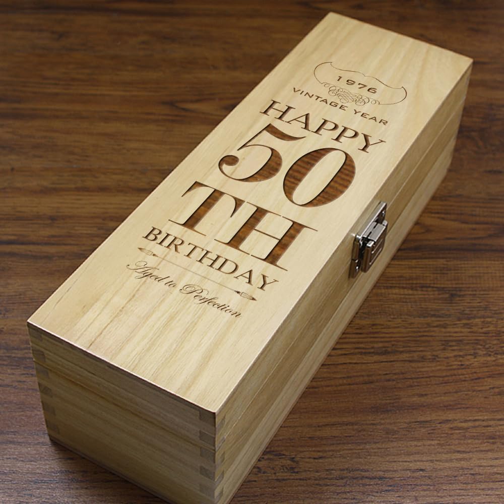 Sheffield, England Unique Personalised 50th Birthday Gift - Luxury Wooden Wine Champagne Whisky Box Satin Lined [HING07]