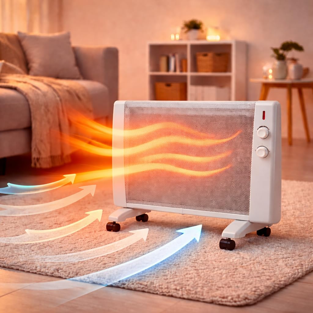 Syntrox Germany Infrarotheizung 2400W / Wärmewellenheizung – mobile Elektroheizung mit Thermostat & 4 Heizstufen, leise & staubfrei, Standgerät mit Rollen und Wandmontage