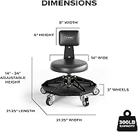 Vista 2 de Vyper - Silla de Taller de Acero Resistente para Mecánicos, Automotriz, Bricolaje - Taburete de Garaje con Capacidad de 300 lb, Respaldo y Ruedas