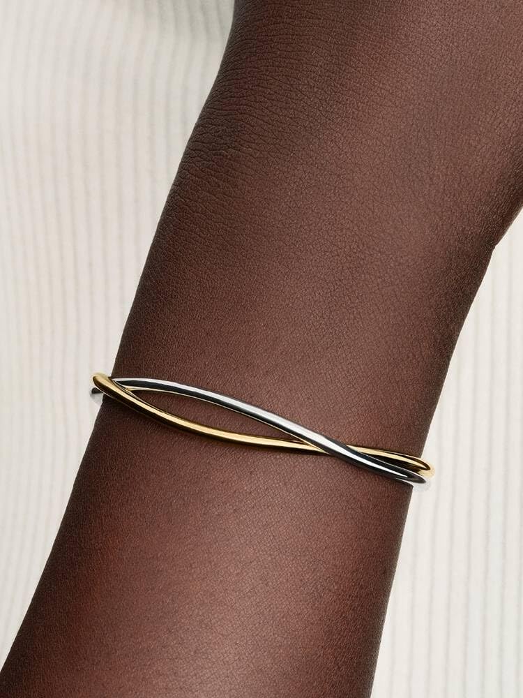 Sterling silver and 14k gold-plated open bangle