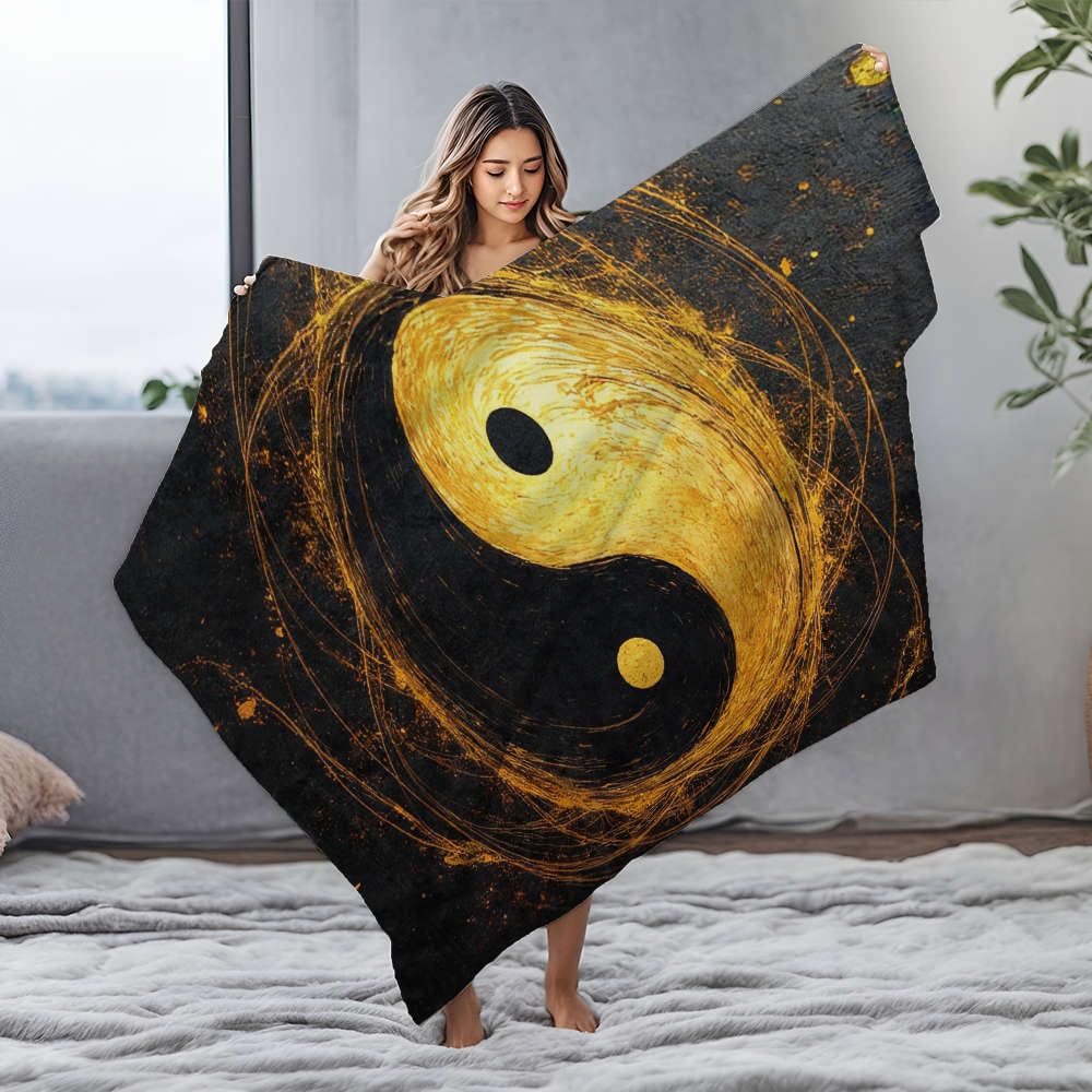 Couverture flanelle Bluey Yin Yang doré 125x150cm pour lit et canapé