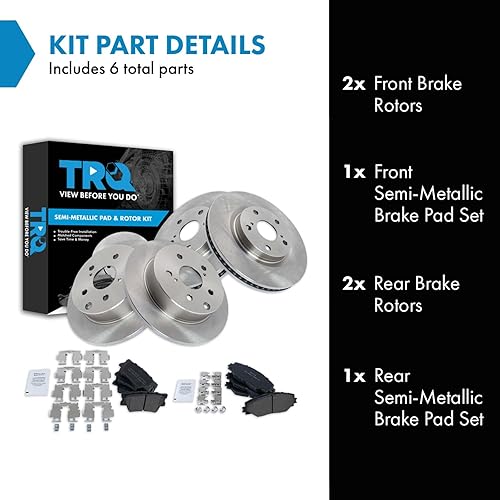 Miniatura 2 de TRQ Kit de pastillas de freno delanteras y traseras y rotores Pastillas de freno Rotor de freno semi-metálico compatible con Toyota RAV4 2006-2018